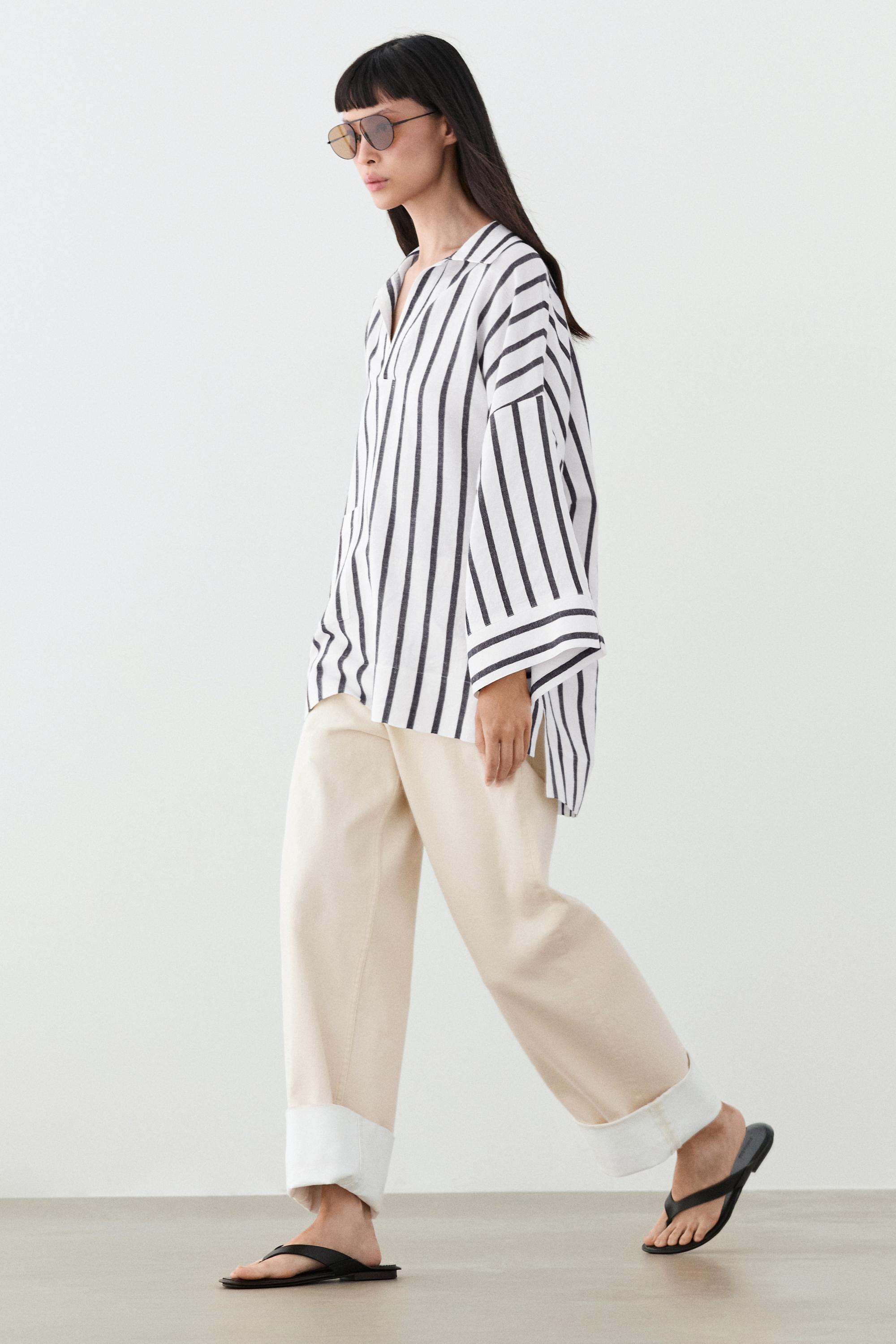 Striped oversize linen blend shirt